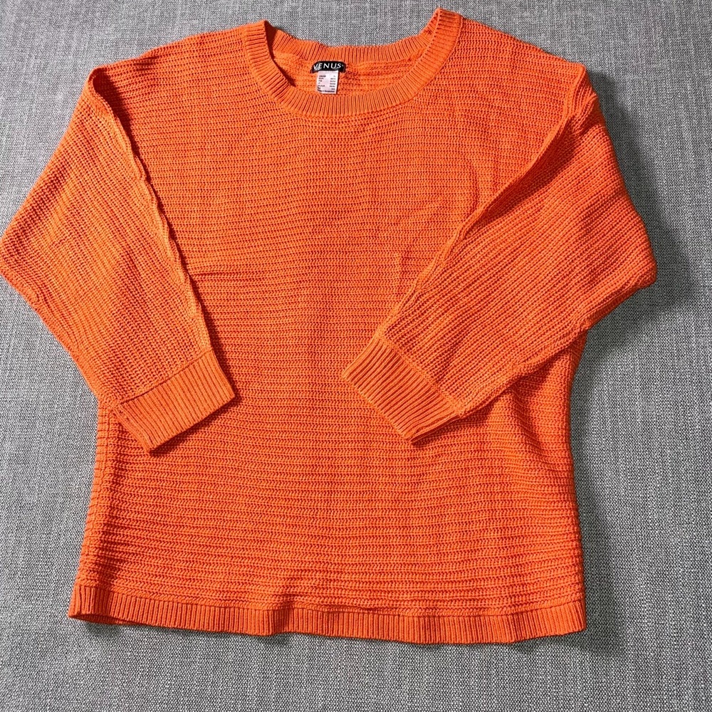 Venus Sweater Womens XL Orange Waffle Knit Ribbed Warm Wear Thermal